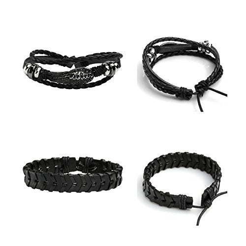 MILAKOO 5 Pcs Braided Leather Bracelets for Men Women Woven Braided Cuff Wristband Adjustable - Image 3