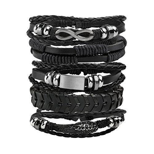 MILAKOO 5 Pcs Braided Leather Bracelets for Men Women Woven Braided Cuff Wristband Adjustable - Image 1
