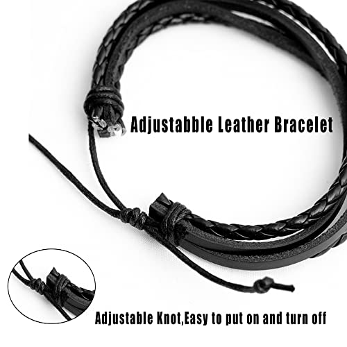 MILAKOO 5 Pcs Braided Leather Bracelets for Men Women Woven Braided Cuff Wristband Adjustable - Image 4