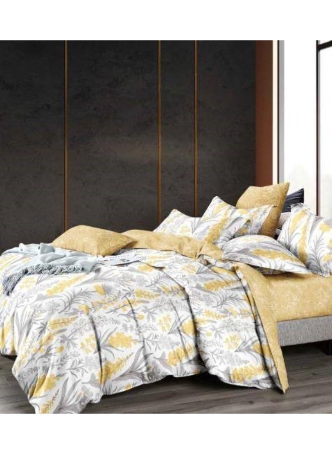طقم مفروشات فاخر بحجم كينج مكون من 6 قطع - تصميم بسيط، غطاء لحاف 220×240 سم مع شرشف مطاطي و4 أغطية وسائد