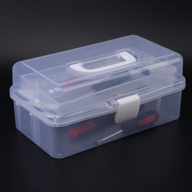 Plastic Foldable Three Layers Storage Box Tool Organizer Container Case w/HandleTransparent - Image 4