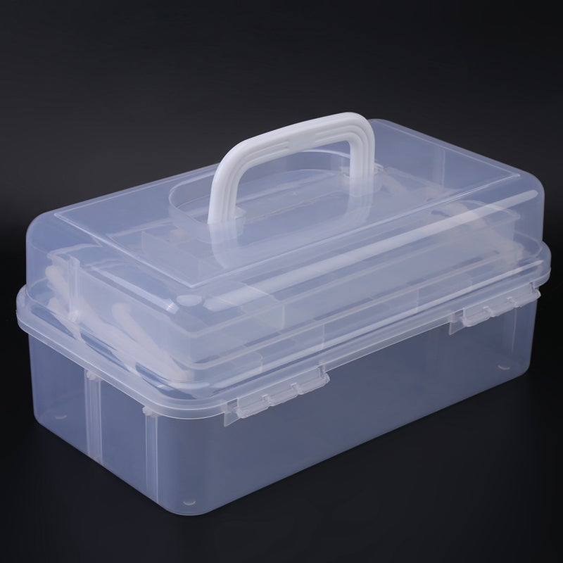 Plastic Foldable Three Layers Storage Box Tool Organizer Container Case w/HandleTransparent - Image 3