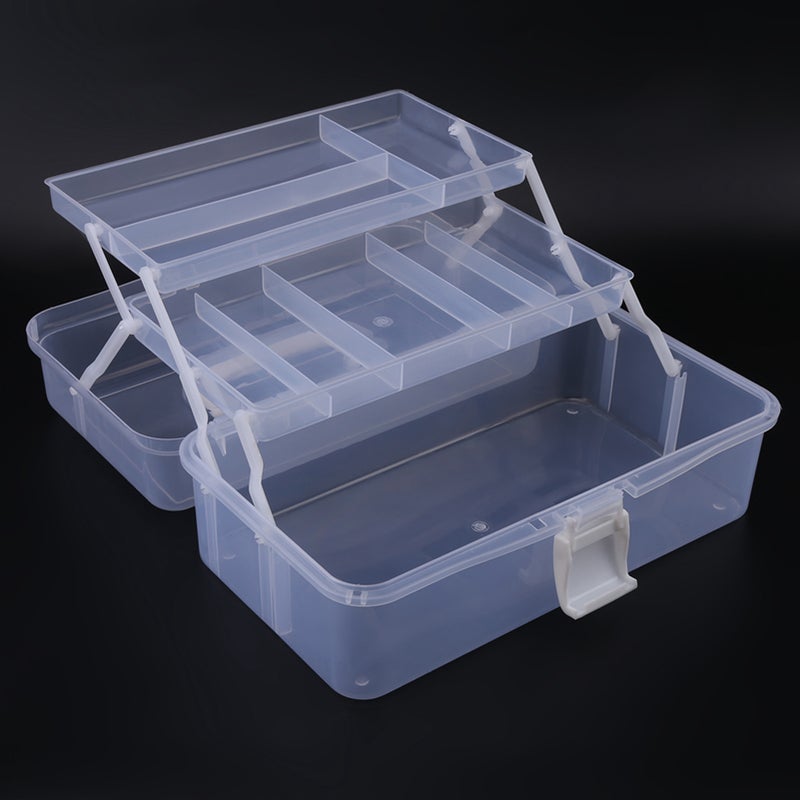 Plastic Foldable Three Layers Storage Box Tool Organizer Container Case w/HandleTransparent - Image 5