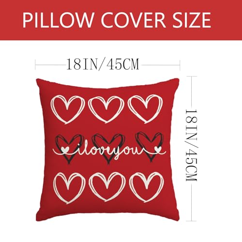 YOSICHY Valentines Day Decorations-Valentine Pillow Covers 18x18 Set of 4, Red Hearts I Love You Happy Valentine's Day Throw Outdoor Pillow Covers Anniversary Wedding Cushion Case for Home Sofa Couch Decor - Image 3