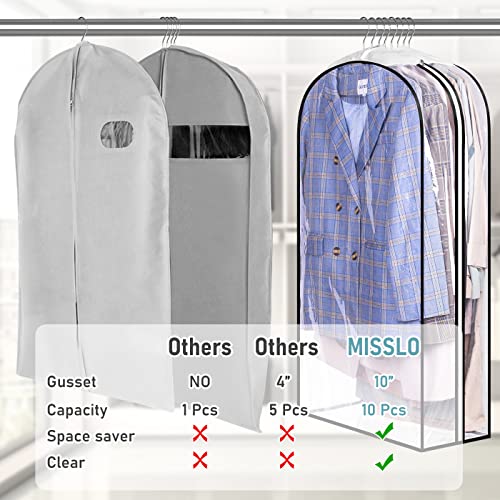 MISSLO 10" Gusseted All Clear Garment Bags for Hanging Clothes 3 Packs 40" Suit Bags for Closet Storage Hanging Clothes Storage Suit Cover for Shirts, Coats, Dresses - Image 3
