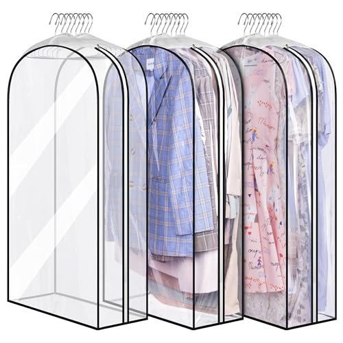 MISSLO 10" Gusseted All Clear Garment Bags for Hanging Clothes 3 Packs 40" Suit Bags for Closet Storage Hanging Clothes Storage Suit Cover for Shirts, Coats, Dresses - Image 1