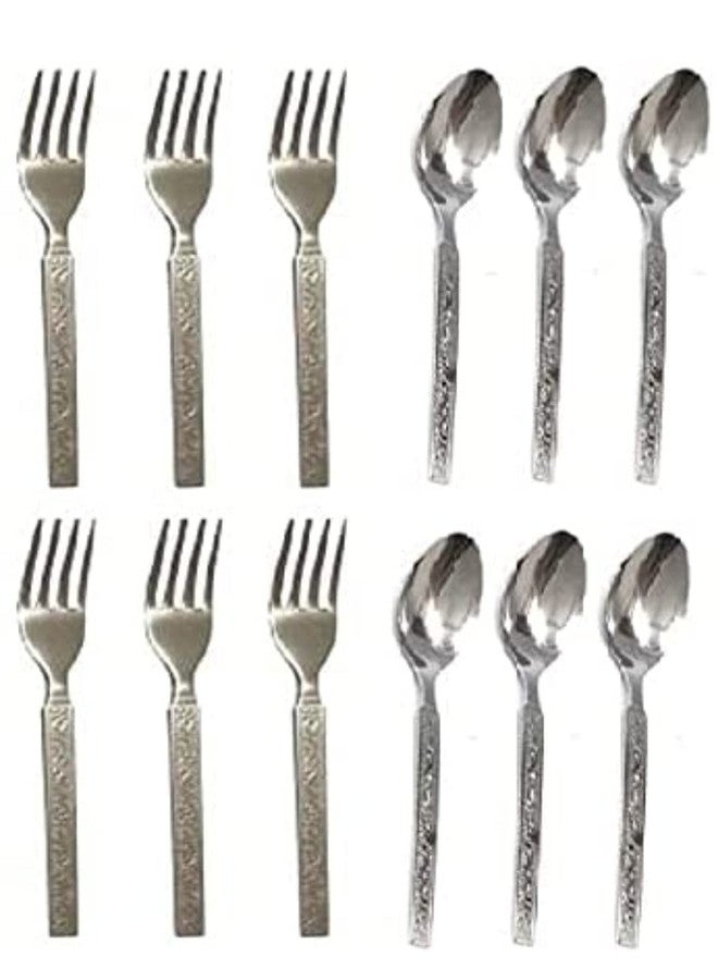 Ateer Stainless Steel Mix Cutlery Set/Table Ware Cutlery/Dinner Cutlery/Spoon & Forks (Set of 6 Spoon & 6 Forks) - Image 1