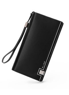Elios Elios Women's Large Capacity PU Leather Clutch Wallet Card Phone Holder Organizer Ladies Purse with Wrist Strap (Black)  - Image 1
