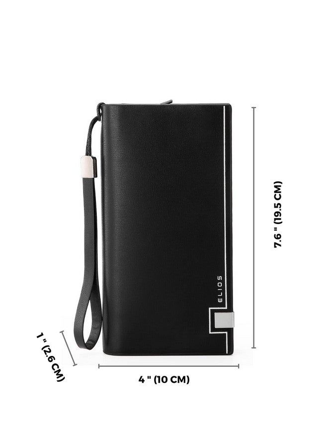 إليوس محفظة نسائية من Elios مصنوعة من جلد البولي يوريثان بسعة كبيرة وحاملة للبطاقات والهاتف ومنظم محفظة نسائية مع حزام معصم (أسود) - Image 5