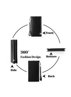 Elios Elios Women's Large Capacity PU Leather Clutch Wallet Card Phone Holder Organizer Ladies Purse with Wrist Strap (Black)  - Image 3