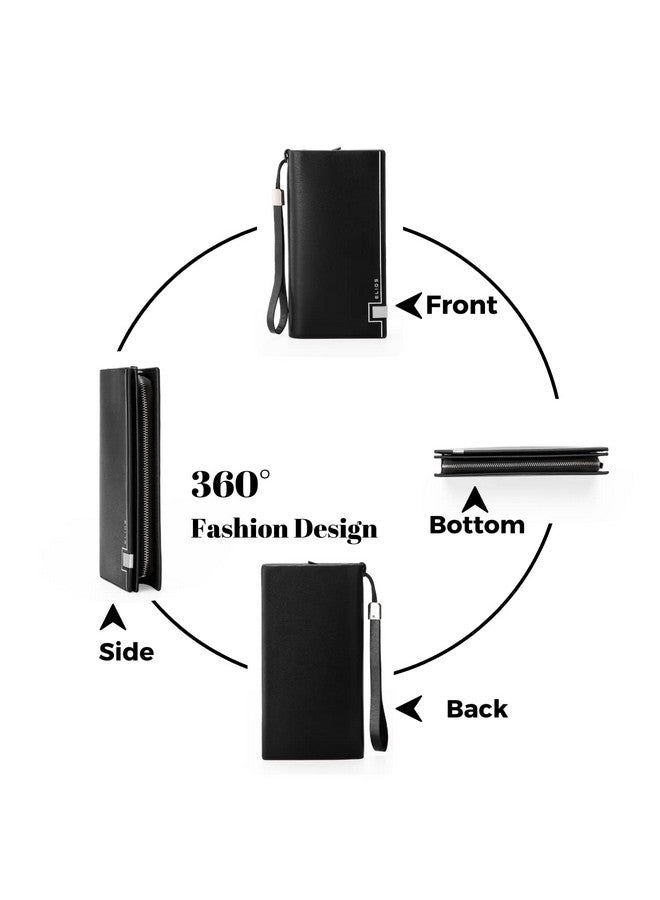 إليوس محفظة نسائية من Elios مصنوعة من جلد البولي يوريثان بسعة كبيرة وحاملة للبطاقات والهاتف ومنظم محفظة نسائية مع حزام معصم (أسود) - Image 3