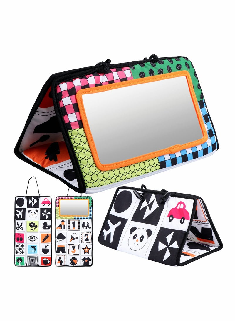 Tummy Time Mirror Toys for Babies Developmental Baby Activity Collapsible Montessori Sensory Black and White Double High Contrast Car Seat Stroller Autism Gifts  - Image 1