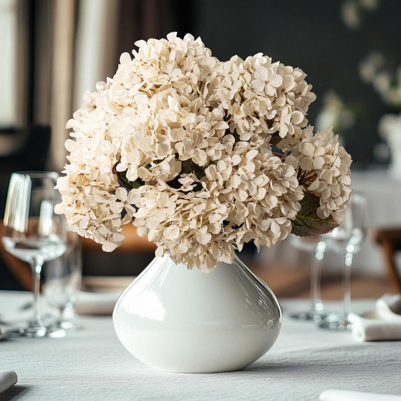 Uqueeten Artificial Flower Fake Silk Hydrangea Heads Bouquet with Stems Bulk for Fall Decoration Table Center Christmas Indoor Outdoor Faux Floral Realistic with Leaves Plants Crafts 8PCSWhite - Image 2