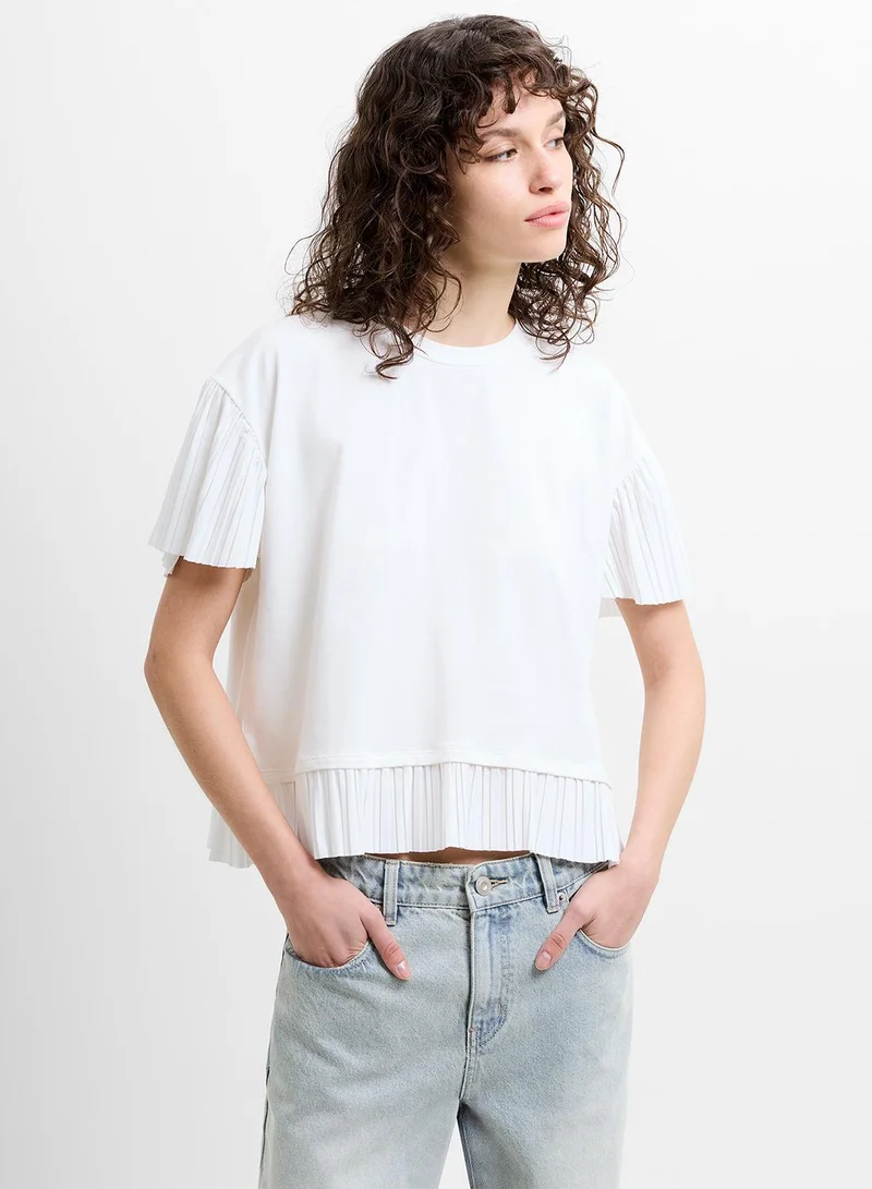 French Connection Rallie Plisse Trim Tee Shirt