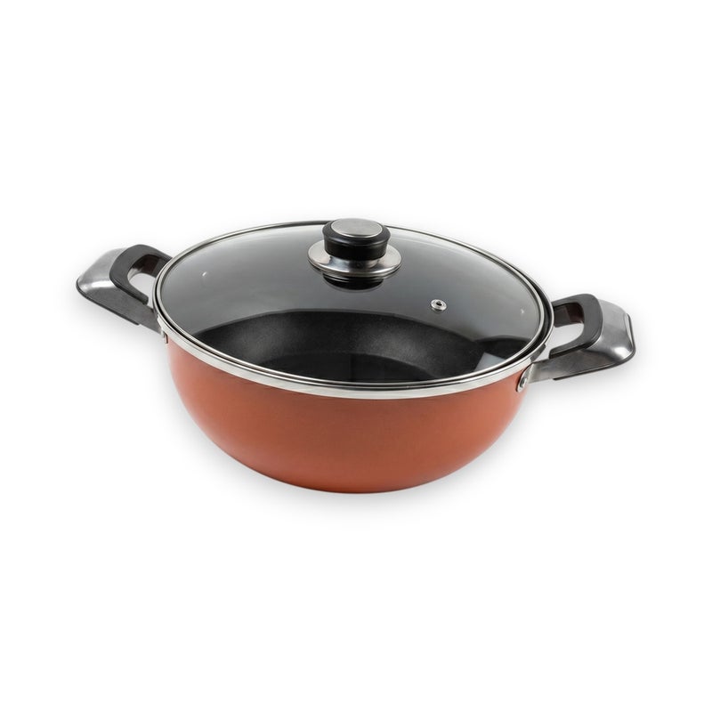 Deep Fryer Pot Set with Mesh Basket & Glass Lid Non-Stick 26cm - Dark Orange - A1-486 - Image 4