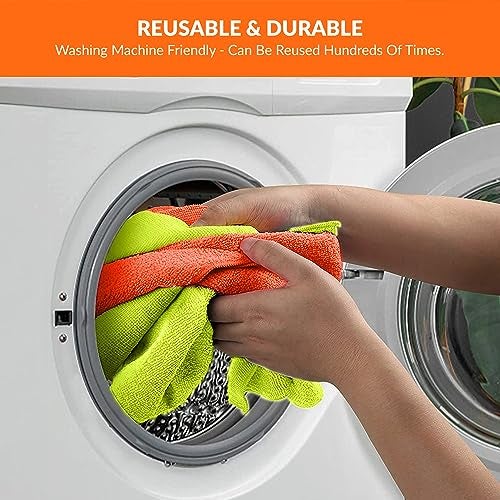 Tukzer Microfiber Cloth - 2 pcs 25X25 cms 280 GSM Cleaning Kit Cloth for Laptop, Monitor, Camera Lens, Binoculars, TV Projector, Electronics (Orange - Green) - Image 4