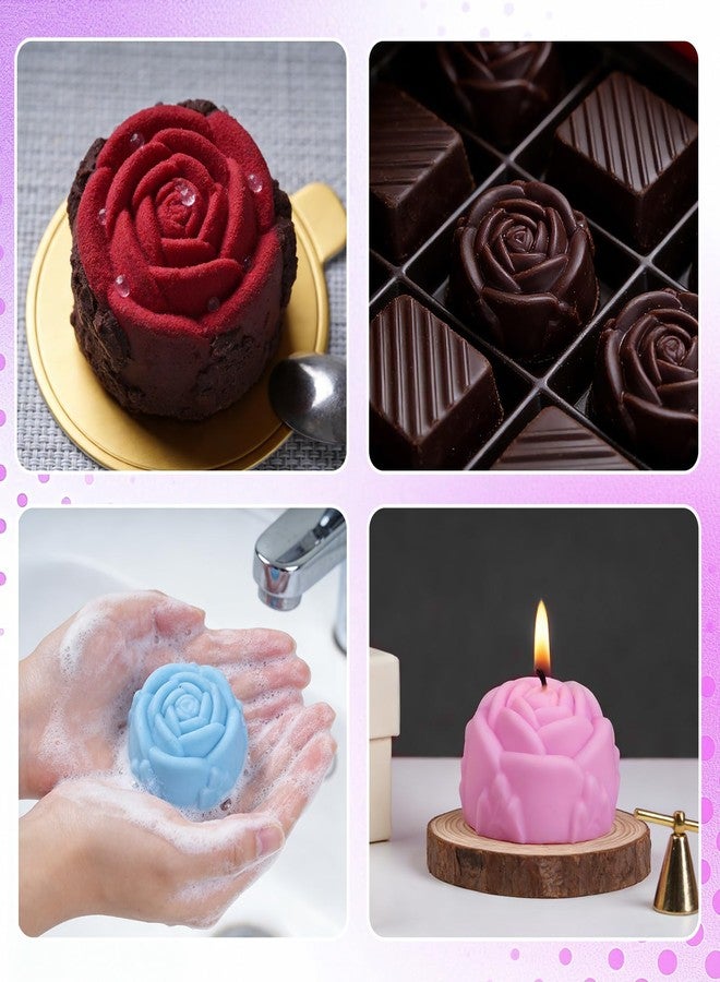 آربينشيا قوالب سيليكون من Rbenxia مكونة من 4 قطع لتزيين الكيك بالورود، قالب راتنج مزين بـ 15 تجويفًا على شكل زهرة، مناسب للخبز في المطبخ، ولصنع الشوكولاتة، والحلوى، ومكعبات الثلج، والحلوى الهلامية، والجيلي، وتزيين الكب كيك، والشموع، والصابون (4 قطع، وردي، أخضر). - Image 5