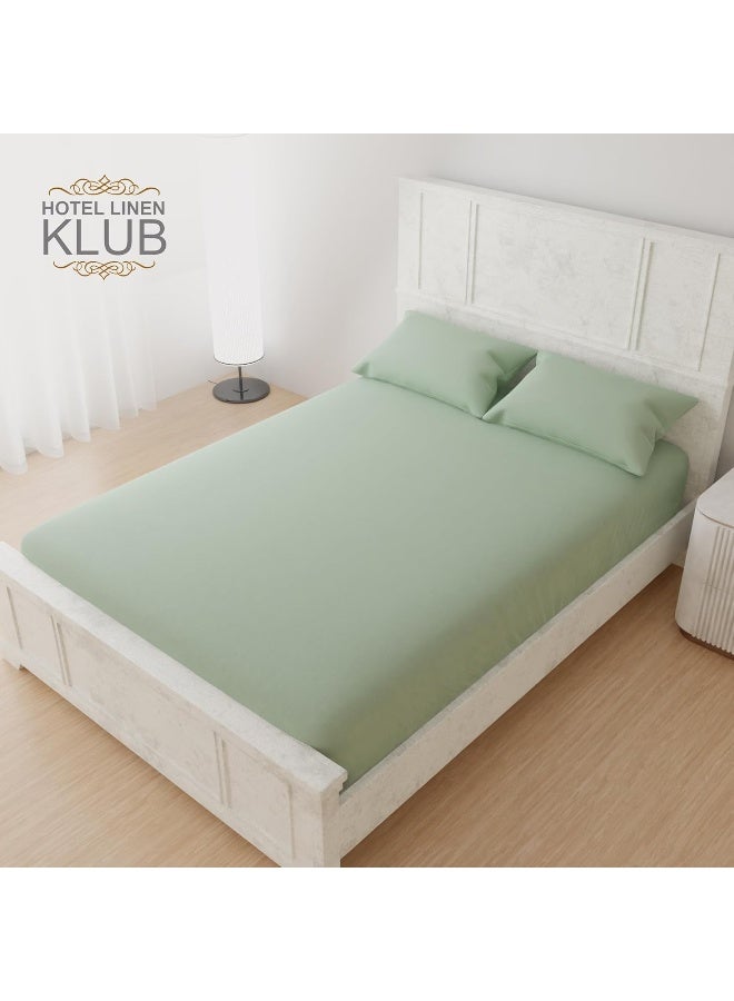 Hotel Linen Klub Hotel Linen Klub Luxury 100% Cotton 350TC Fitted Sheet Set - Ultra Soft & Breathable, Hypo Allergenic Premium Quality Bedding, Size: Queen 150x200+40cm deep pocket and 2pc Pillowcase 50 x75cm, Sage Green  - Image 2
