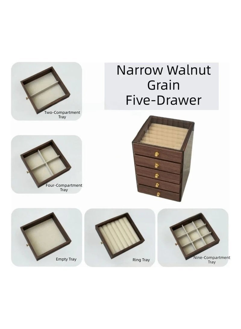 صندوق مجوهرات خشبي خمس طبقات مع غطاء أكريليك شفاف منظم مجوهرات فاخر للقلادات والخواتم والأساور والأقراط – علبة تخزين وعرض مجوهرات للنساء والفتيات – تصميم عتيق أنيق عملي لحماية المجوهرات ومنع الخدوش والغبار – مثالي للهدايا في أعياد الميلاد والمناسبات الخاصة 13 × 13 × 18.5 سم - Image 2