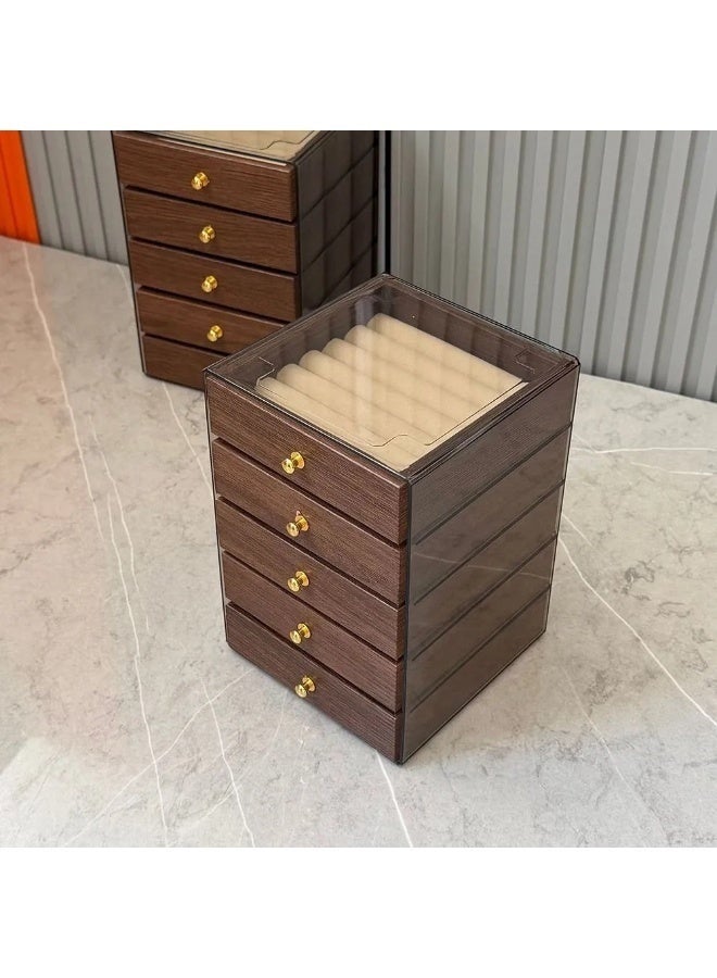 صندوق مجوهرات خشبي خمس طبقات مع غطاء أكريليك شفاف منظم مجوهرات فاخر للقلادات والخواتم والأساور والأقراط – علبة تخزين وعرض مجوهرات للنساء والفتيات – تصميم عتيق أنيق عملي لحماية المجوهرات ومنع الخدوش والغبار – مثالي للهدايا في أعياد الميلاد والمناسبات الخاصة 13 × 13 × 18.5 سم - Image 4