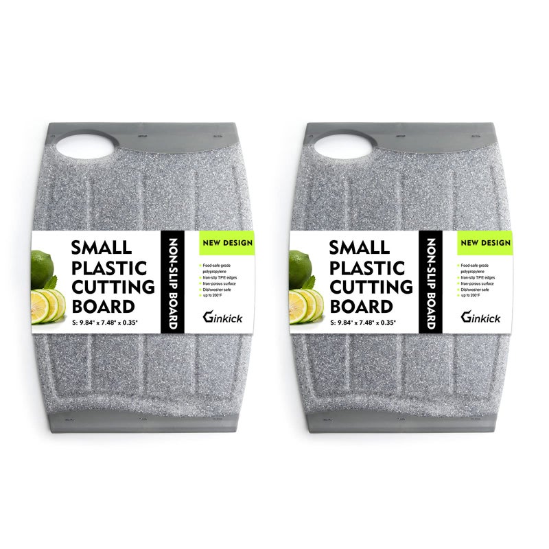 Ginkick Small Plastic Cutting Board Set Of 2  Mini Cutting Board For Small Kitchen Tasks  Non Slip Edges  Unique Design With Multiple Juice Grooves! Bpa Free  Non-Porous  Dishwasher Safe (9.84"" X 7.48"") - Image 1