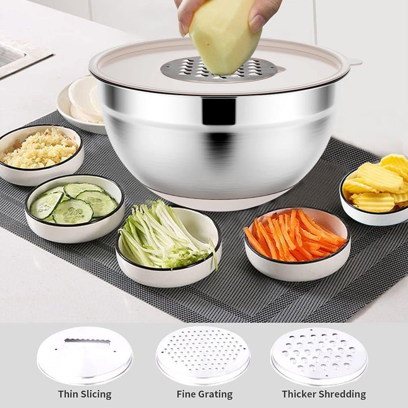 Rottay Mixing Bowls Set with Airtight Lids: 20PCS Stainless Steel Nesting Bowls - Size 7, 4, 3, 2, 1.5, 1QT Bowls with 3 Grater Attachments & Non-Slip Bottoms for Baking & Prepping - Image 3