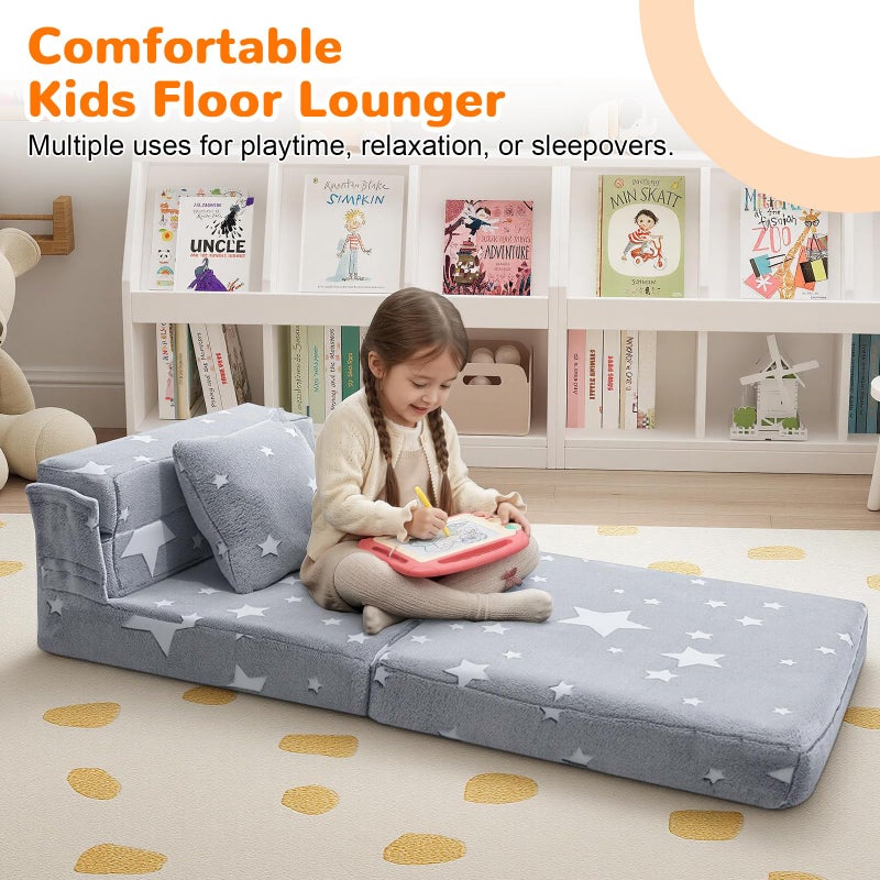 MeMoreCool Kids Tri-Fold Sofa Bed â€“ Glow Star Floor Mattress & Foldable Futon Chair Convertible Toddler Couch | Soft Plush Lounge Mat | Playroom Furniture | Includes Pillow - Image 3