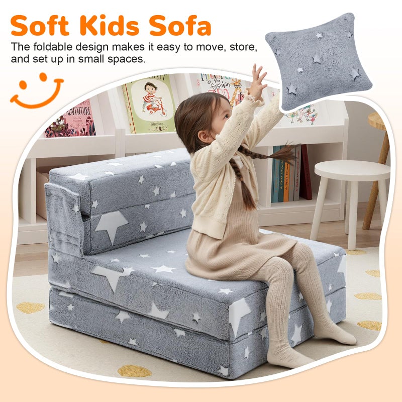 MeMoreCool Kids Tri-Fold Sofa Bed â€“ Glow Star Floor Mattress & Foldable Futon Chair Convertible Toddler Couch | Soft Plush Lounge Mat | Playroom Furniture | Includes Pillow - Image 2