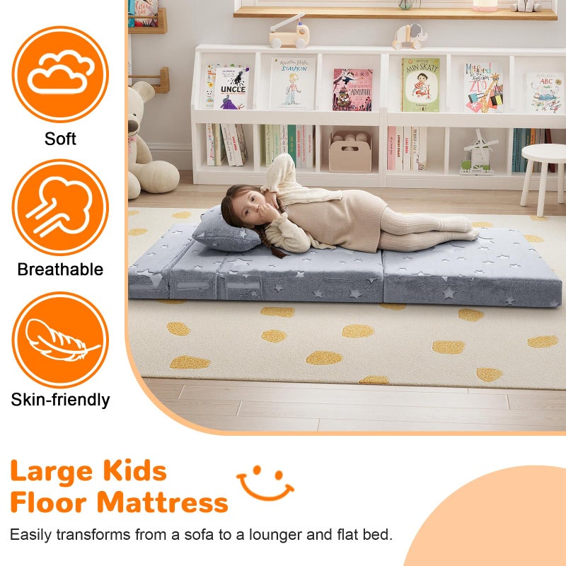 MeMoreCool Kids Tri-Fold Sofa Bed â€“ Glow Star Floor Mattress & Foldable Futon Chair Convertible Toddler Couch | Soft Plush Lounge Mat | Playroom Furniture | Includes Pillow - Image 4