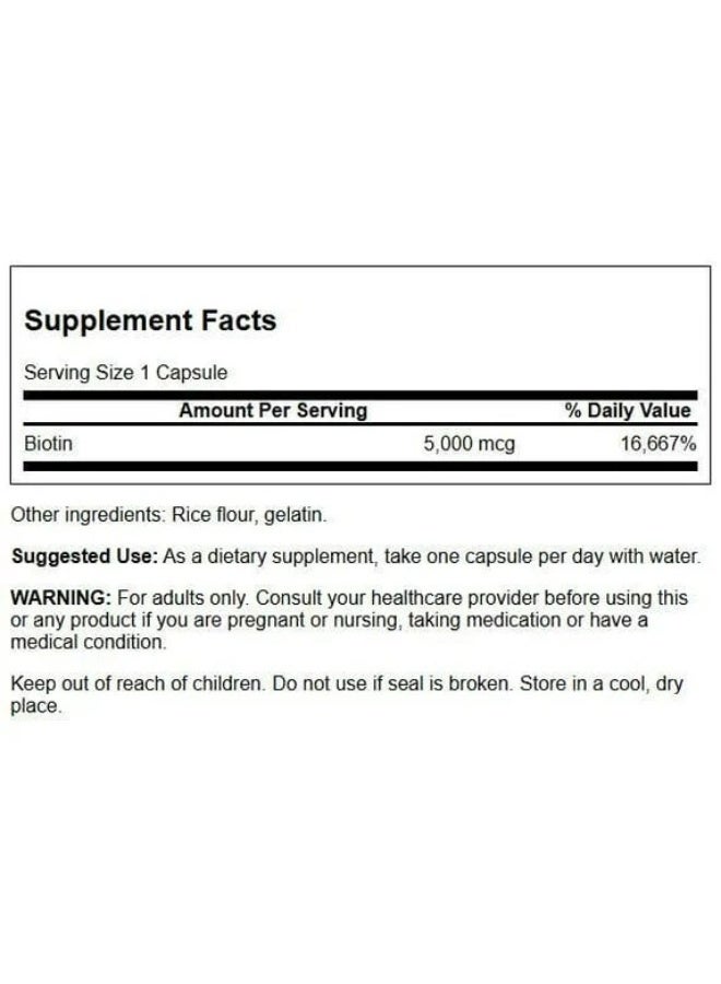 SWANSON Biotin 5,000 mcg 30 Vegan Caps - Image 2