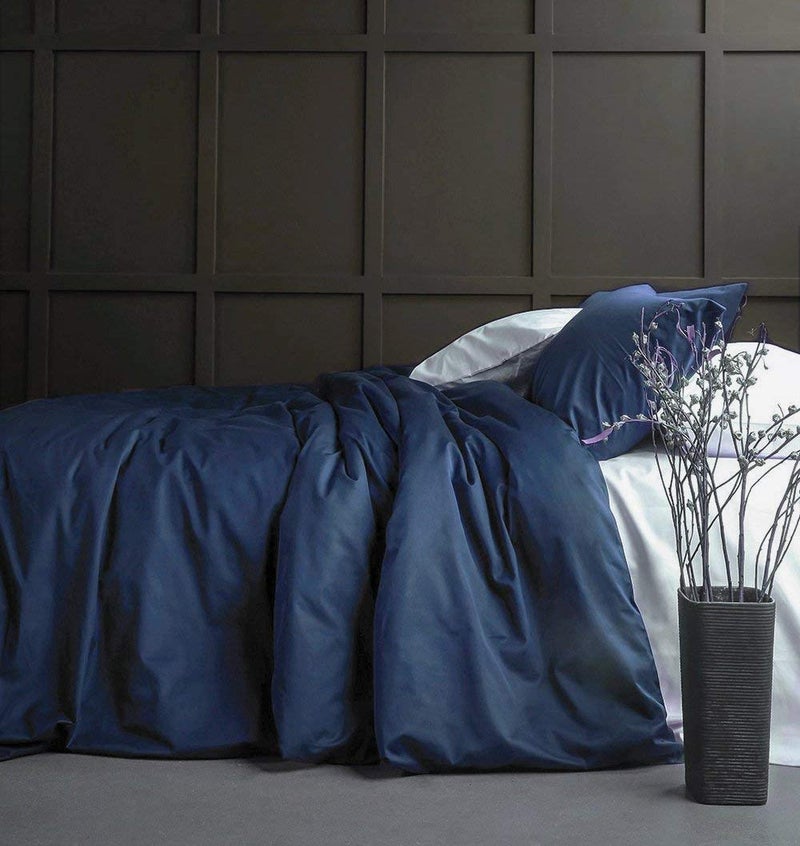 Eikei Solid Color Duvet Cover 120x98inch Luxury Bedding Set 400 Thread Count Egyptian Cotton Long Staple Sateen Weave Breathable Silky Soft Pima Premium Quality Bed Linen Super King Navy Blue