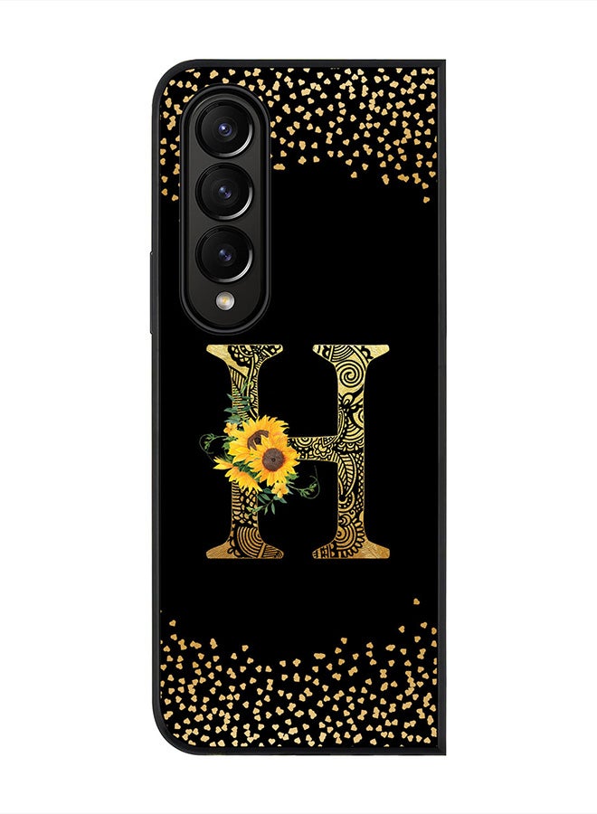 Stylizedd Rugged Black edge case for Samsung Galaxy Z Fold4, Soft Flexible Phone case Custom Monogram Initial Letter Mandala Floral Pattern Alphabet- H (Black) - Image 1