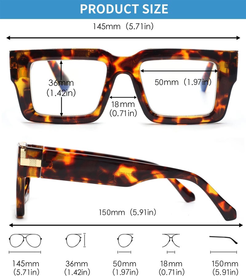 JM 3 Pack Oprah Style Reading Glasses for Women Men with Spring Hinge, Fashion Oversized Square Blue Light Blocking Readers +1.25 - Image 5