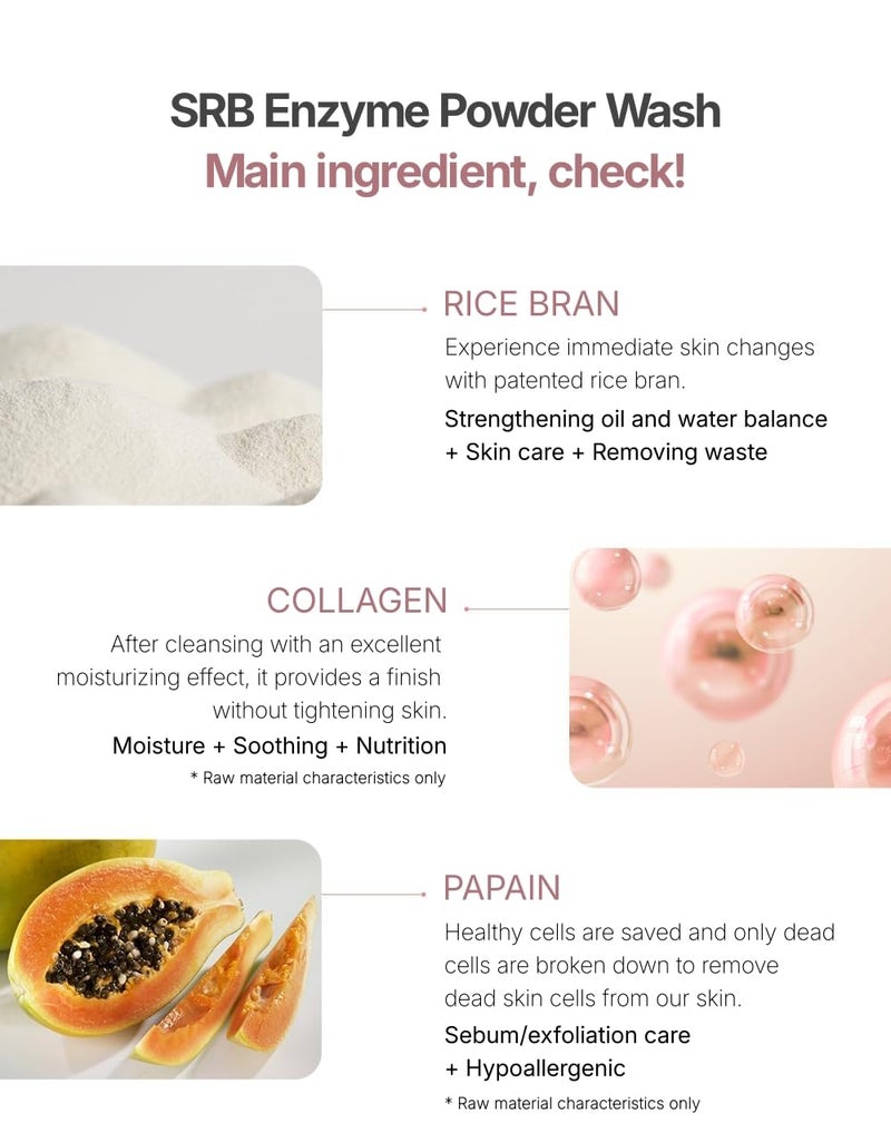 SRB Stabilized Rice Bran Enzyme Powder Wash - Exfoliating Face Wash with Enzymes for Sensitive and Acne Skin - Hydrating Collagen Rice Cleansing Powder (2.46oz) - Image 3