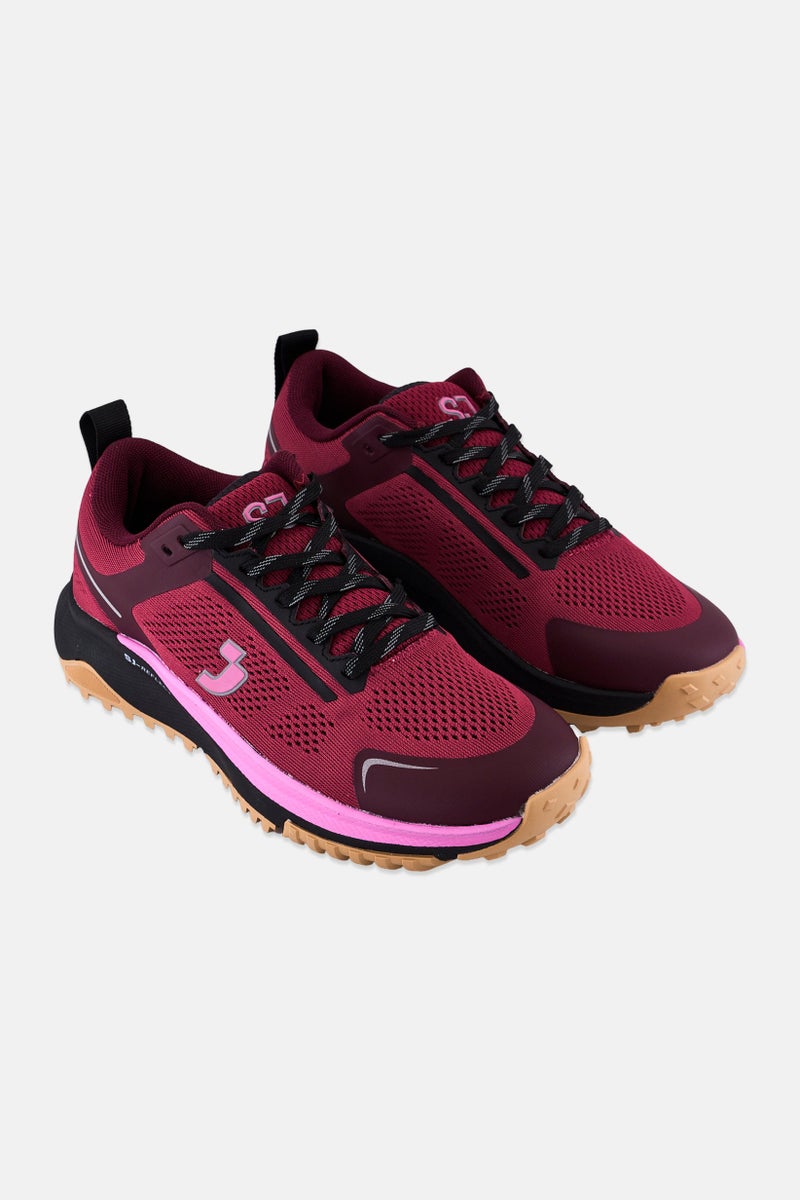 SJ Women Brand Logo Lace Up Running Shoes, Maroon - Image 1