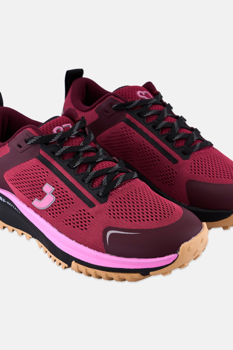 SJ Women Brand Logo Lace Up Running Shoes, Maroon - Image 2