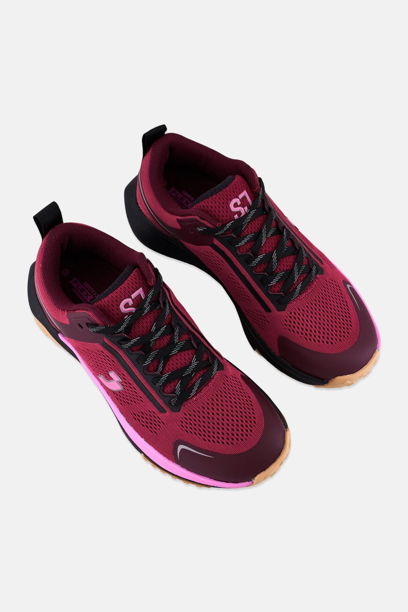 SJ Women Brand Logo Lace Up Running Shoes, Maroon - Image 4