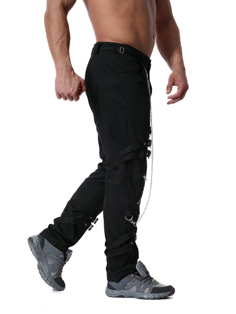 Idopy Men`s Steampunk Gothic Hip Hop Party Cosplay Punk Rock Pants Edgy Streetwear with Chain Black-32 - Image 5