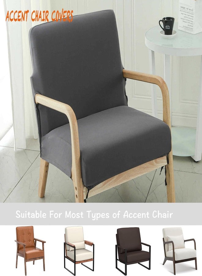 Deisy Dee Printed Mid-Century Modern Chair Cover, Stretch Reading Armchair covers, Upholstered Living Room Chair Covers (dark grey) - Image 4