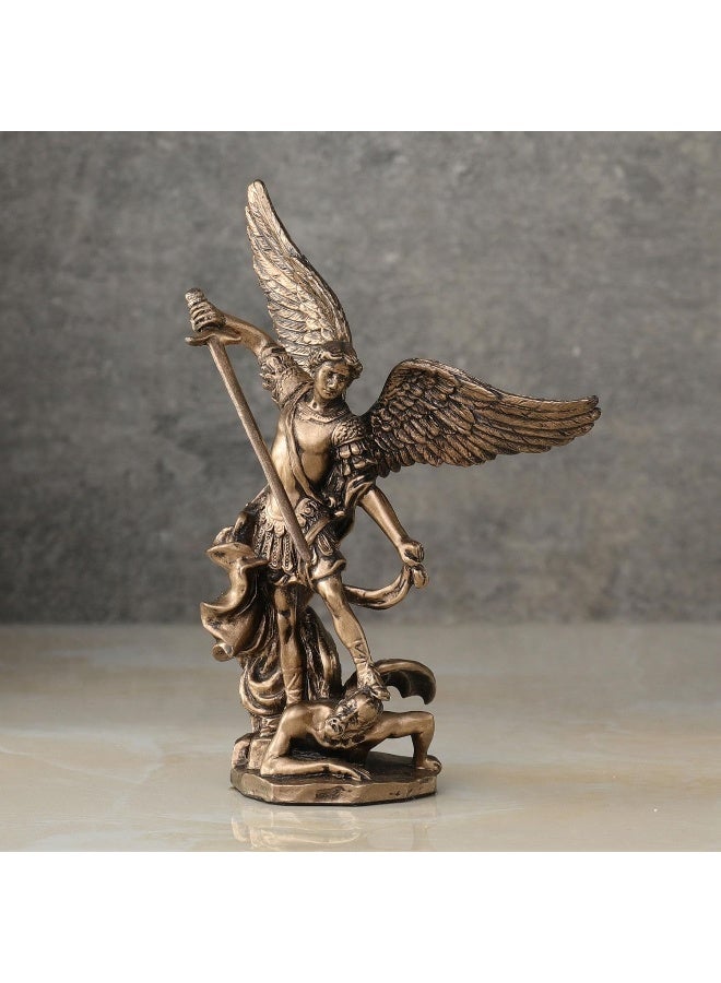 Veronese Design 4 Inch Archangel Saint Michael Slaying Demon Resin Figurine Hand Painted Bronze Finish - Image 2