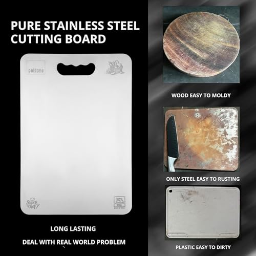 Celltone Premium Stainless Steel Chopping Board, Made in India, Food Grade, Rust Free, Non Slip, Anti Bacterial, Ideal for Vegetables, Fruits, Meat, and Baking (M) - Image 5