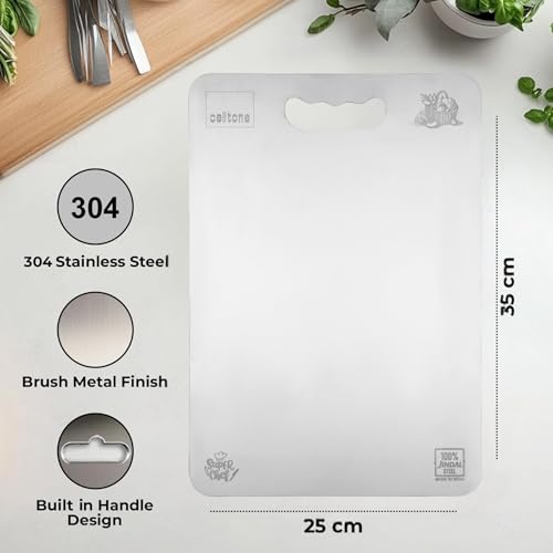 Celltone Premium Stainless Steel Chopping Board, Made in India, Food Grade, Rust Free, Non Slip, Anti Bacterial, Ideal for Vegetables, Fruits, Meat, and Baking (M) - Image 3