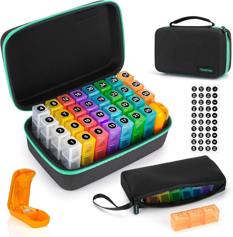 Yewltvep Monthly Pill Organizer 3X a Day with 7-Day Travel Medicine Organizing Bag, Medicine Pill Box with 32 Daily Compartments, 31 Day Pill Holder 30 Day Pill Case for Vitamin, Supplement and Medication - Image 1