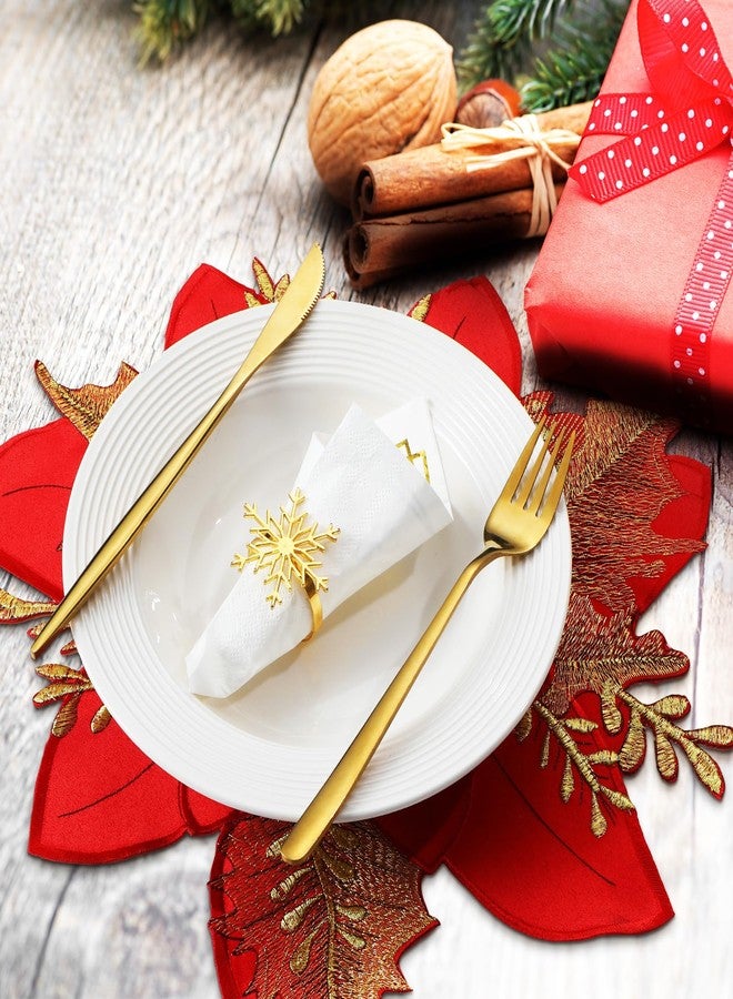 Suttmin 12 Pcs Christmas Poinsettia Embroidered Flower Placemats Poinsettia Placemats for Christmas Decorations Indoor Home Xmas Party Table Top Decoration - Image 4
