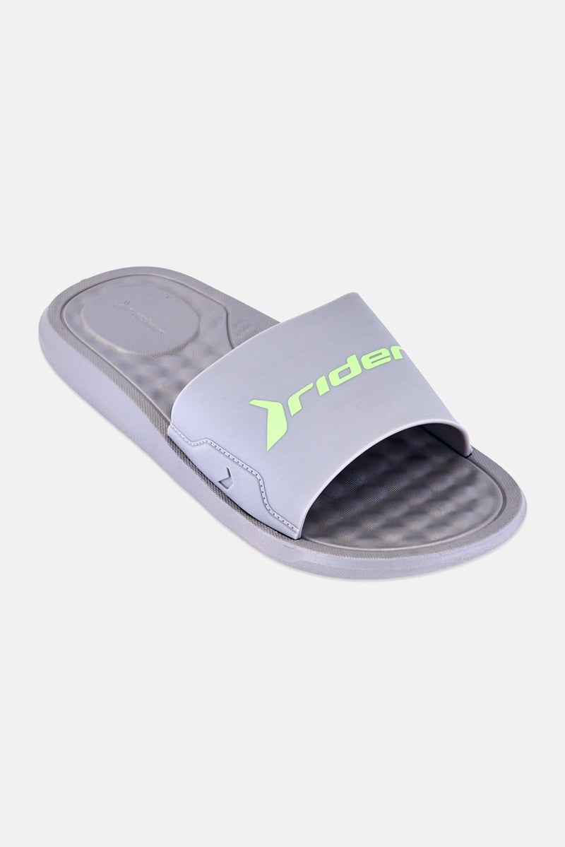 RIDER Men Brand Logo Slip On Slides, Grey - Image 1