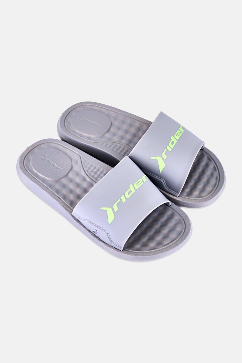 RIDER Men Brand Logo Slip On Slides, Grey - Image 4