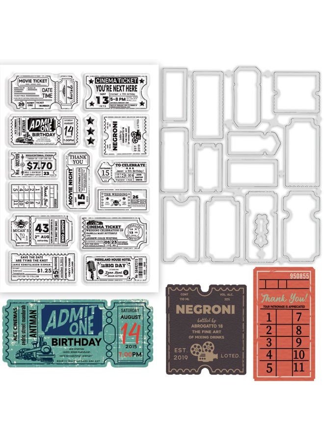 BEUNITONE 2pcs Vintage Ticket Stamp and Die Set Postage Clear Stamp Frame Cutting Dies for DIY Scrapbooking Star Silicone Stamps Embossing Stencils Template for Paper Card Making Album Craft Decor - Image 1