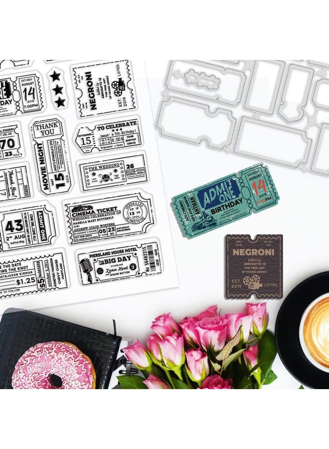 BEUNITONE 2pcs Vintage Ticket Stamp and Die Set Postage Clear Stamp Frame Cutting Dies for DIY Scrapbooking Star Silicone Stamps Embossing Stencils Template for Paper Card Making Album Craft Decor - Image 5