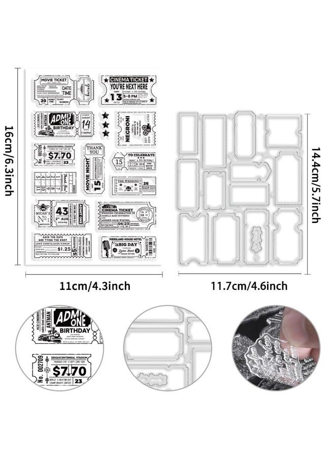 BEUNITONE 2pcs Vintage Ticket Stamp and Die Set Postage Clear Stamp Frame Cutting Dies for DIY Scrapbooking Star Silicone Stamps Embossing Stencils Template for Paper Card Making Album Craft Decor - Image 2