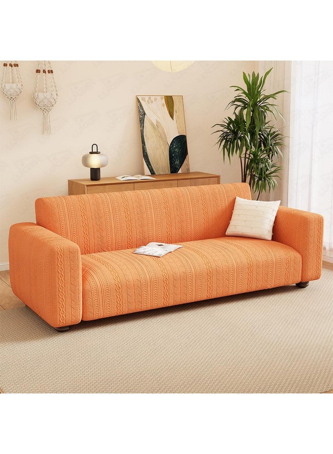 Lukzer 4 Seater Pastel Orange Zigzag Pattern Sofa Cover | 240 GSM Universal Stretch Fit Jacquard Fabric Couch Protector | Fully Covered Anti Slip & Washable Sofa Cover (230-300cm/SC-079-04) - Image 1